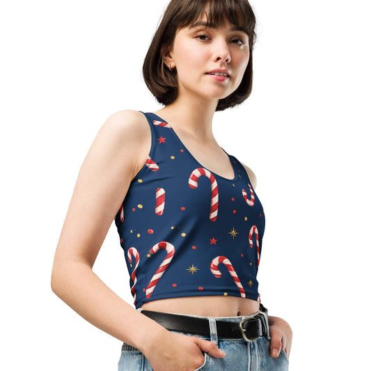 Classic Candy Cane Toss Crop Top with Red and White Print