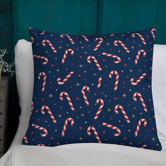 Classic Candy Cane Toss Premium Pillow with Scattered Red and White Design