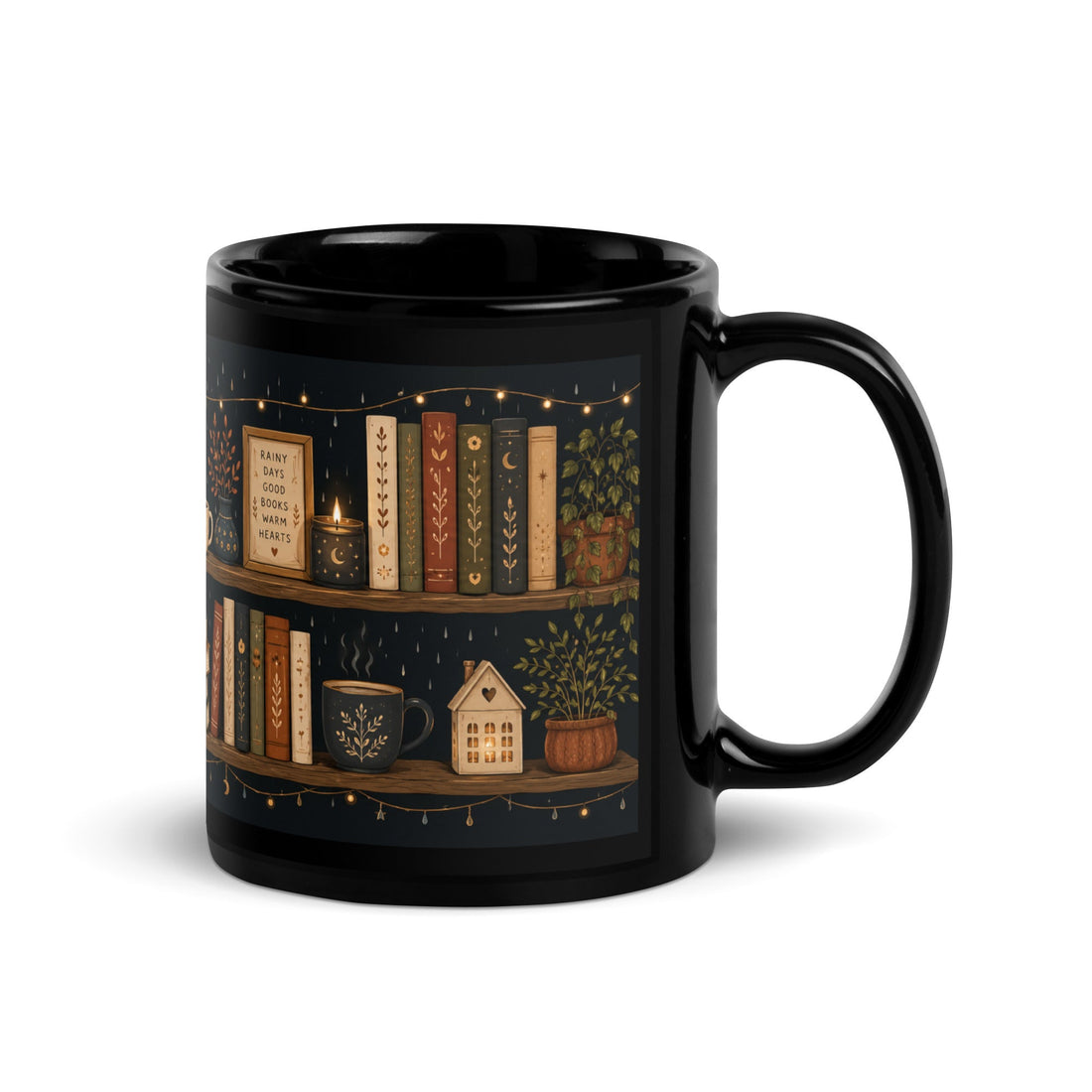 Rainy Day Bookshelf Mug with Cozy Reading Vibes