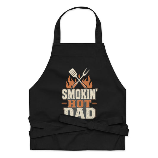 Smokin’ Hot Dad BBQ Grilling Dad Apron on organic cotton fabric