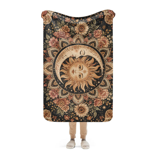 Sun Moon Floral Mandala Sherpa Blanket for Cozy Comfort
