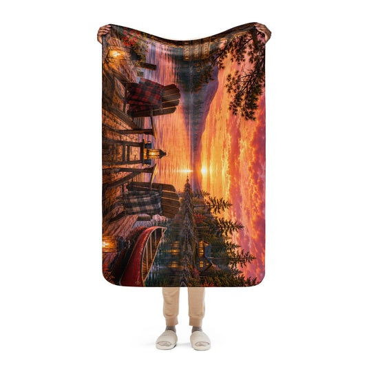 Lake Dock Sunset Sherpa Blanket for Cozy Lounging and Stylish Comfort