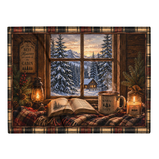 Pine Cabin Window View Throw Blanket
