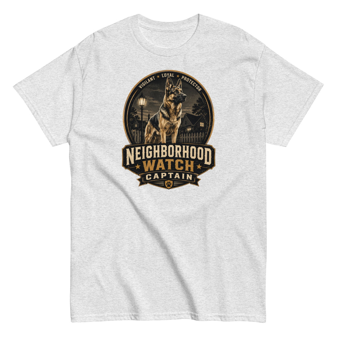 German Shepherd Neighborhood Watch Captain T-Shirt Front View