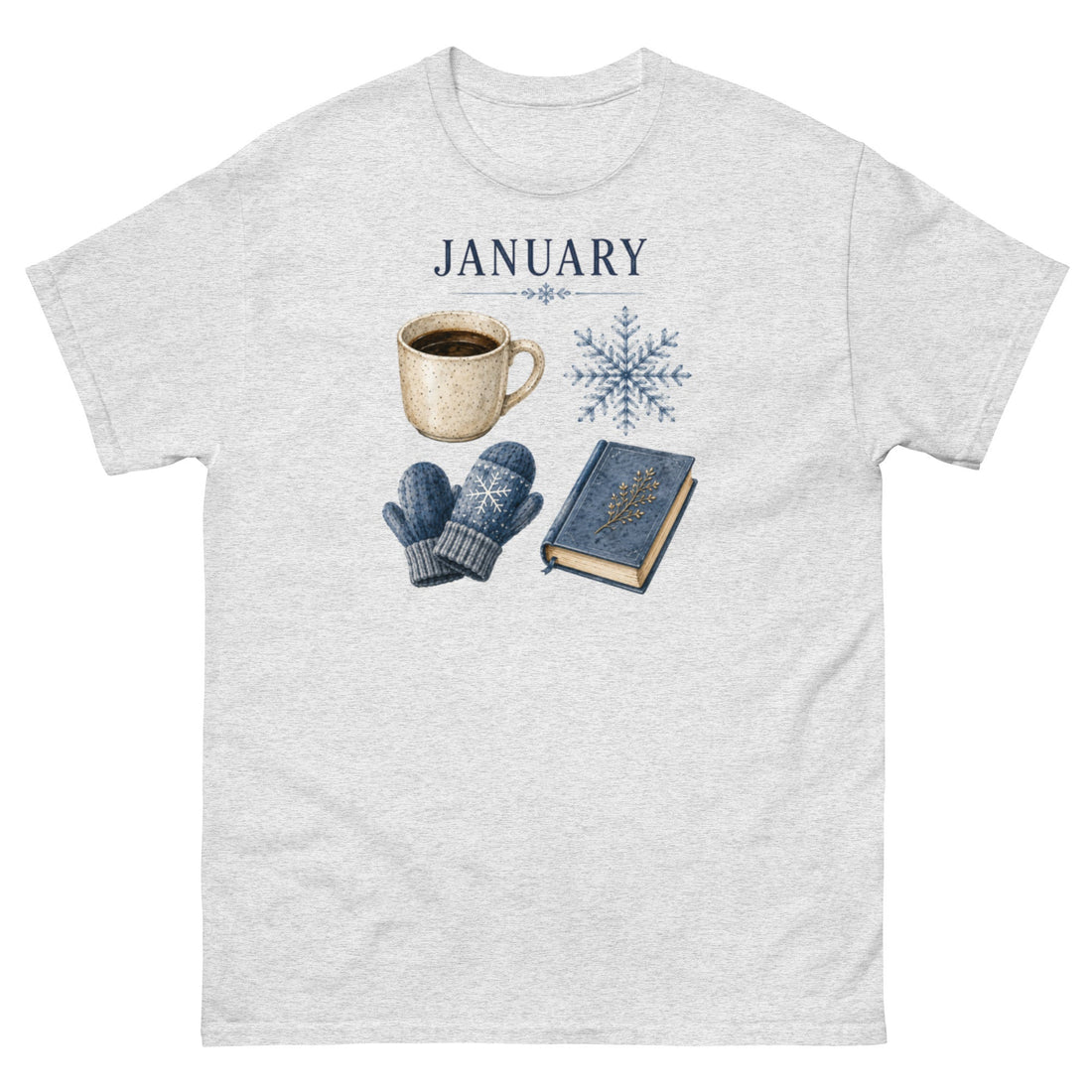 January Cozy Icons Watercolor T-Shirt – Winter Collage Design