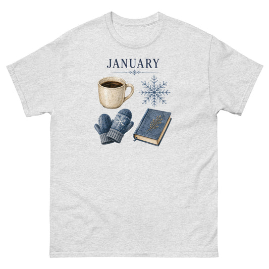 January Cozy Icons Watercolor T-Shirt – Winter Collage Design