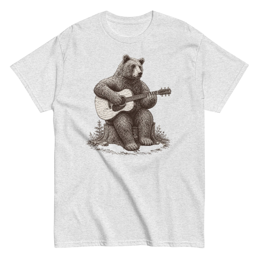 Vintage Bear Acoustic Guitar Woodland Music T-Shirt