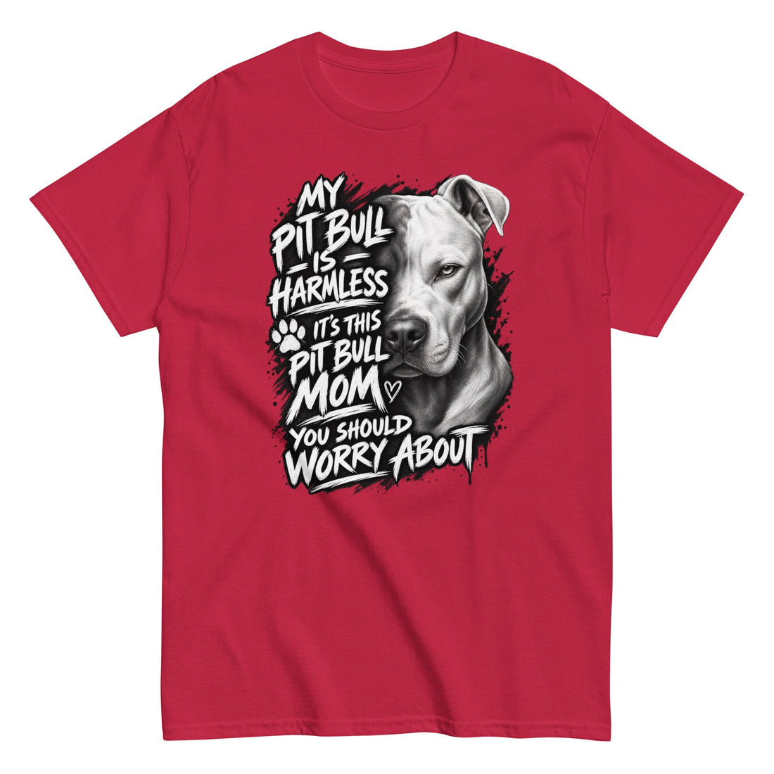 Proud Pit Bull Mom Tee with Bold Protective Statement in Cardinal Red