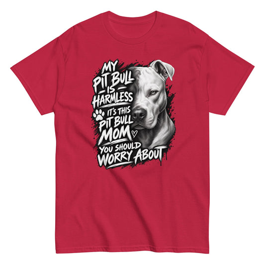 Proud Pit Bull Mom Tee with Bold Protective Statement in Cardinal Red
