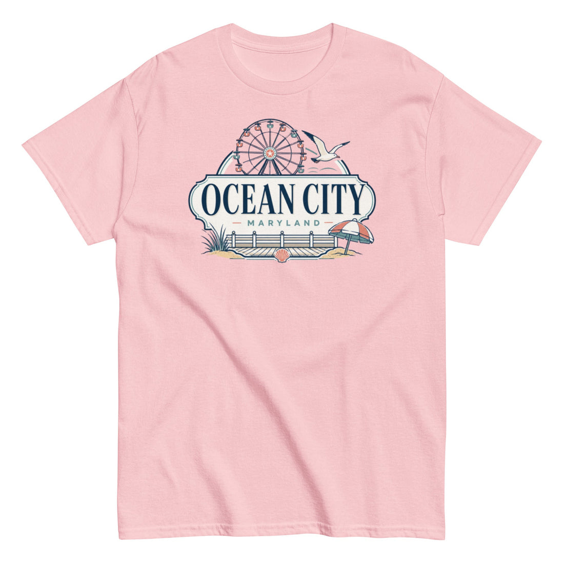 Ocean City Maryland Boardwalk T-Shirt with Coastal Attractions Design