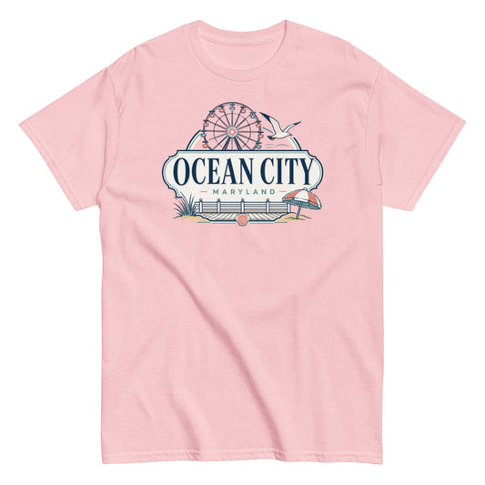 Ocean City Maryland Boardwalk T-Shirt with Coastal Attractions Design