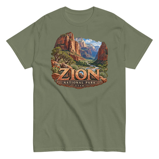 Zion National Park – Utah Canyon Design Unisex Tee military green