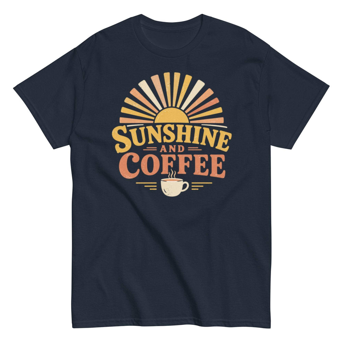 Sunshine & Coffee Retro Sunrise Unisex Classic Tee in navy blue