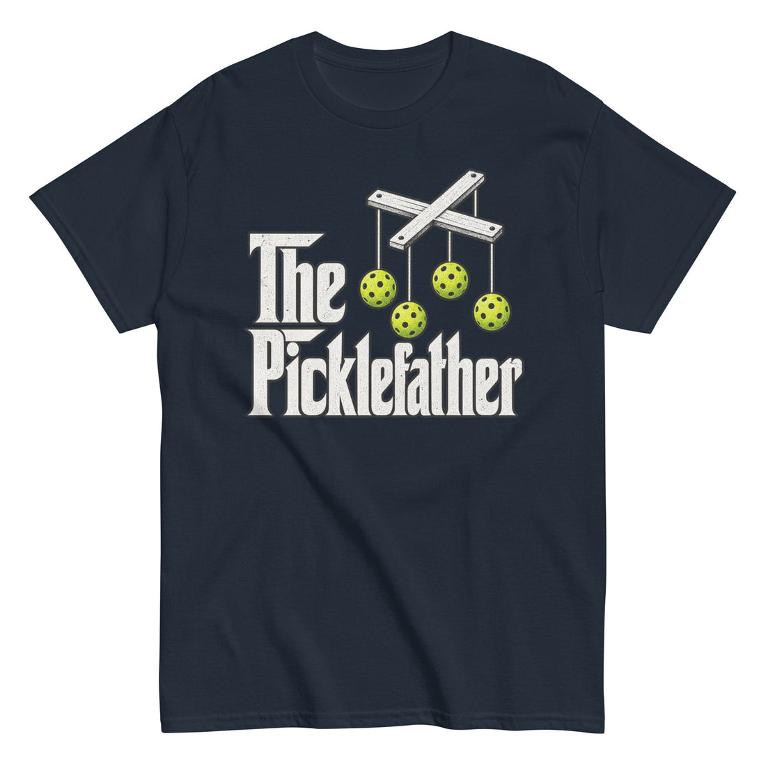 The Picklefather Pickleball Dad navy tee front view