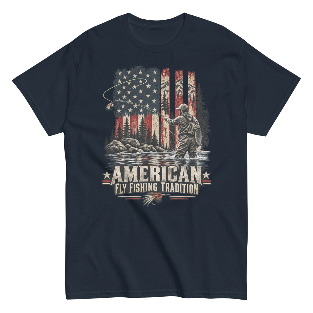 American Flag Fly Fishing Tradition Tee for Outdoor Enthusiasts