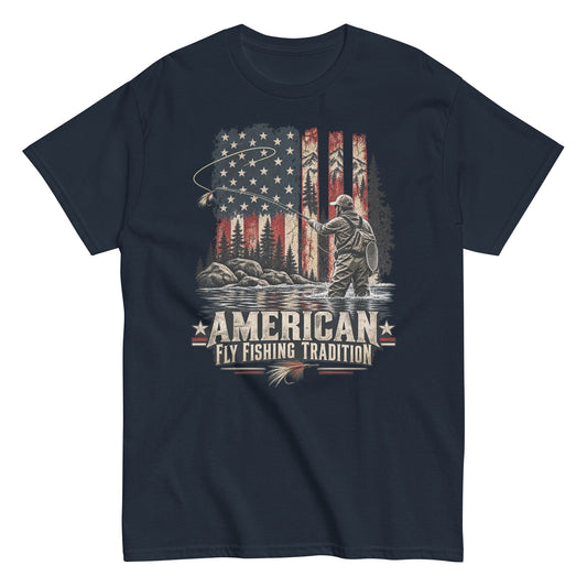 American Flag Fly Fishing Tradition Tee for Outdoor Enthusiasts