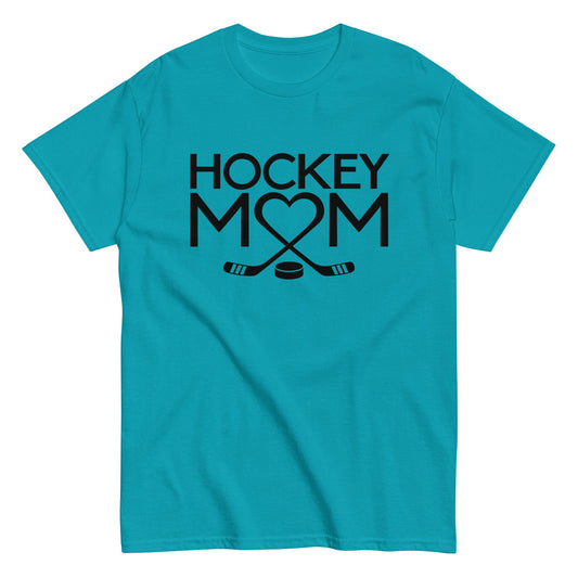 Hockey Mom with Sticks and Puck Feminine Hockey Mom Design Tee