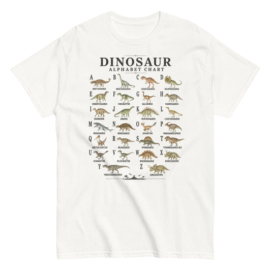Dinosaur Alphabet Chart Educational T-Shirt with Watercolor Illustrations