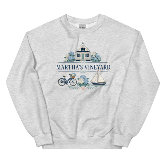 Martha’s Vineyard Island Cottage Crewneck Sweatshirt with Coastal Design