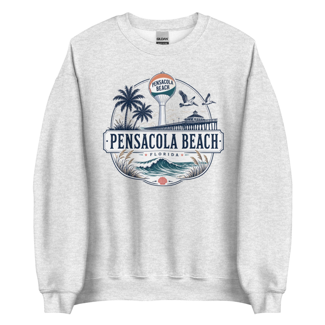 Pensacola Beach Florida Coastal Crewneck Sweatshirt with Iconic Beach Design