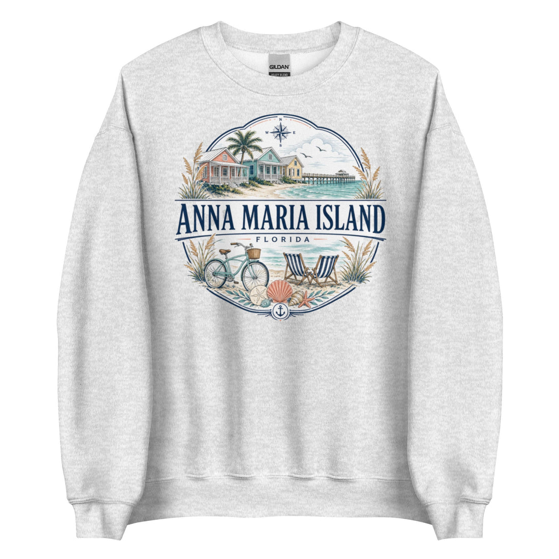 Anna Maria Island Florida Crewneck Sweatshirt with Pastel Beach Design