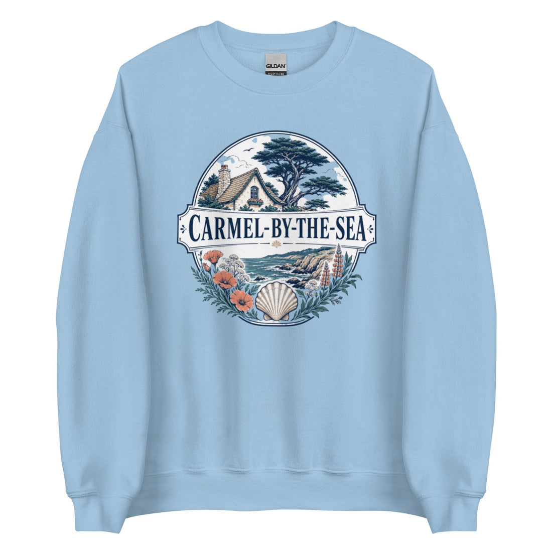 Carmel-by-the-Sea Cottage Crewneck Sweatshirt with Charming Coastal Design