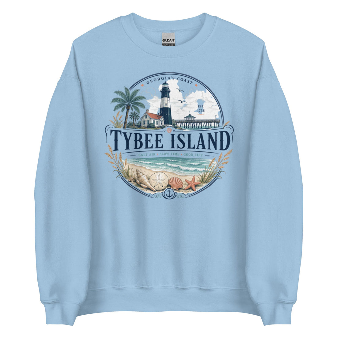Tybee Island Georgia Coastal Crewneck Sweatshirt with Relaxed Coastal Design