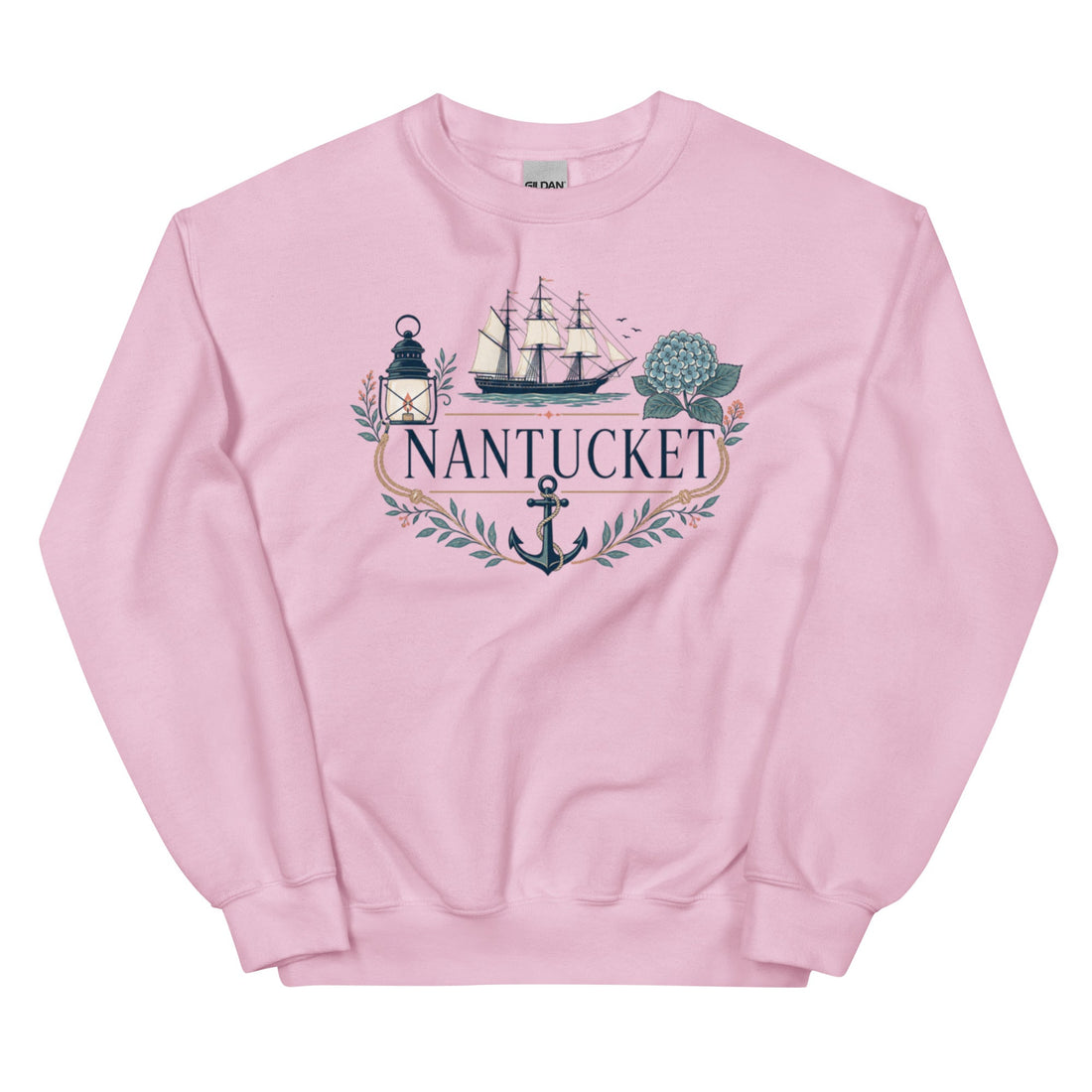 Nantucket Nautical Heritage Crewneck Sweatshirt with Whaling Ship and Anchor Design