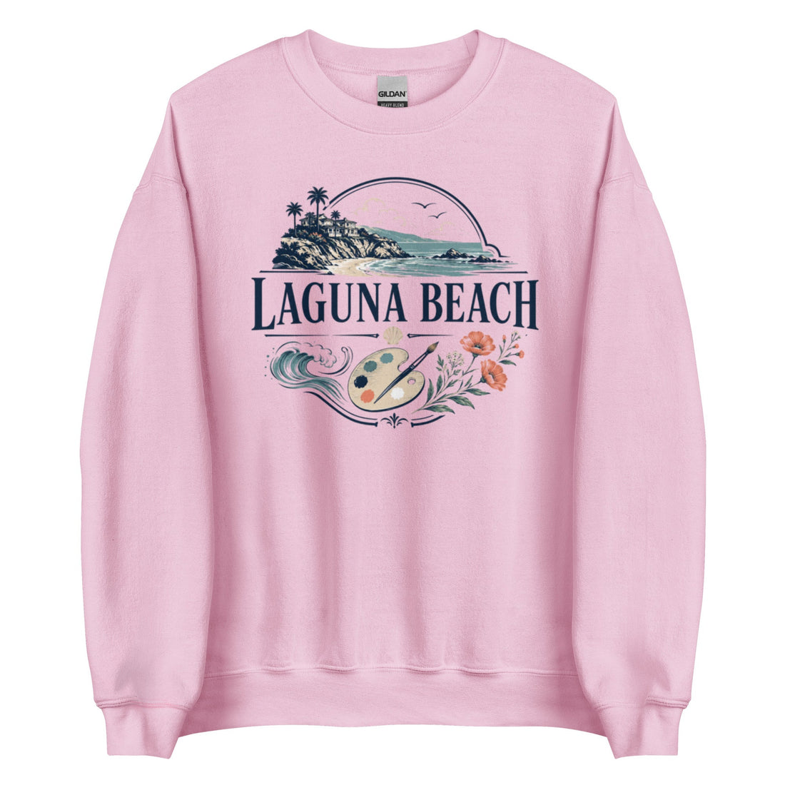 Laguna Beach Artist Cove Crewneck Sweatshirt with Coastal Art Design
