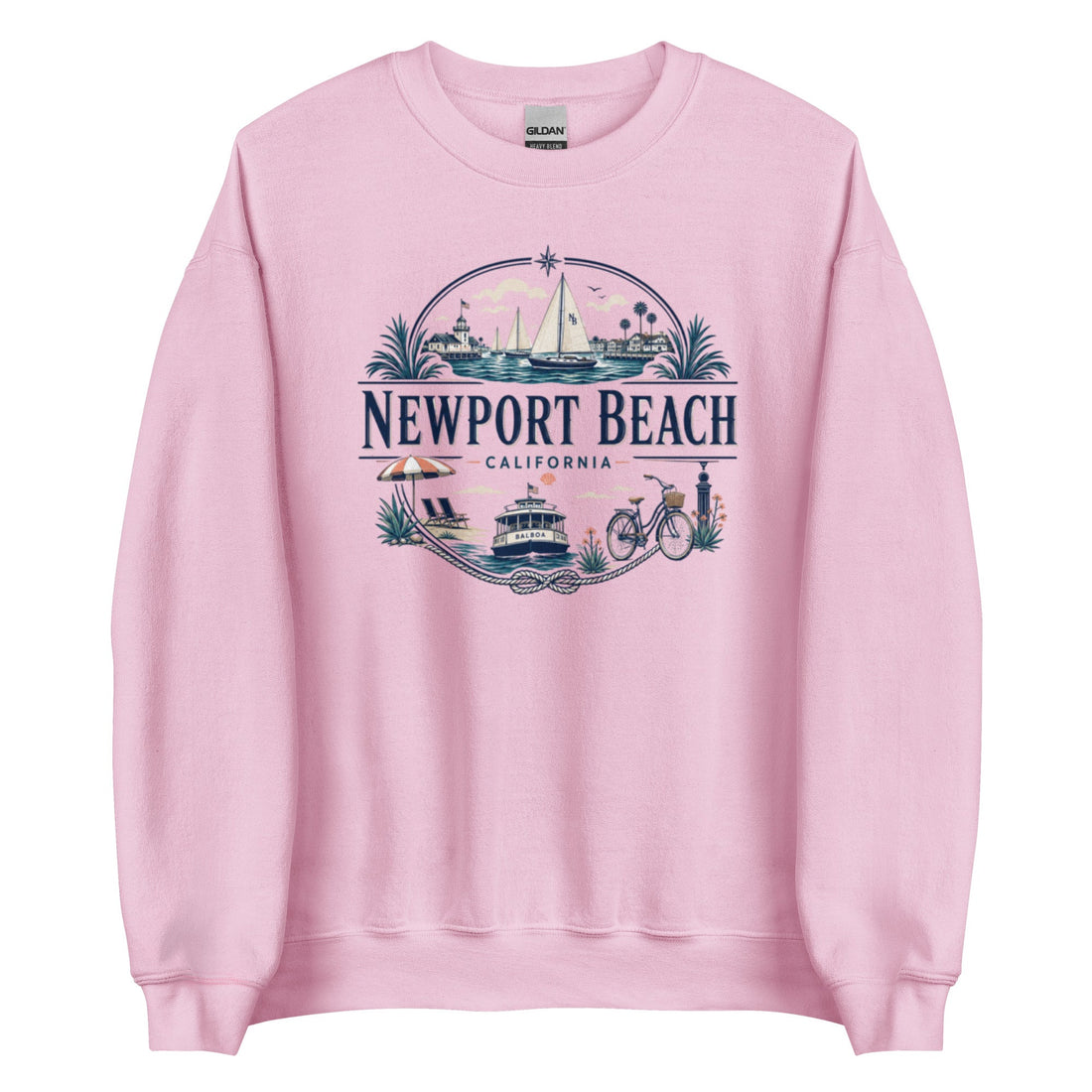 Newport Beach Harbor Coastal Crewneck Sweatshirt with Nautical Details
