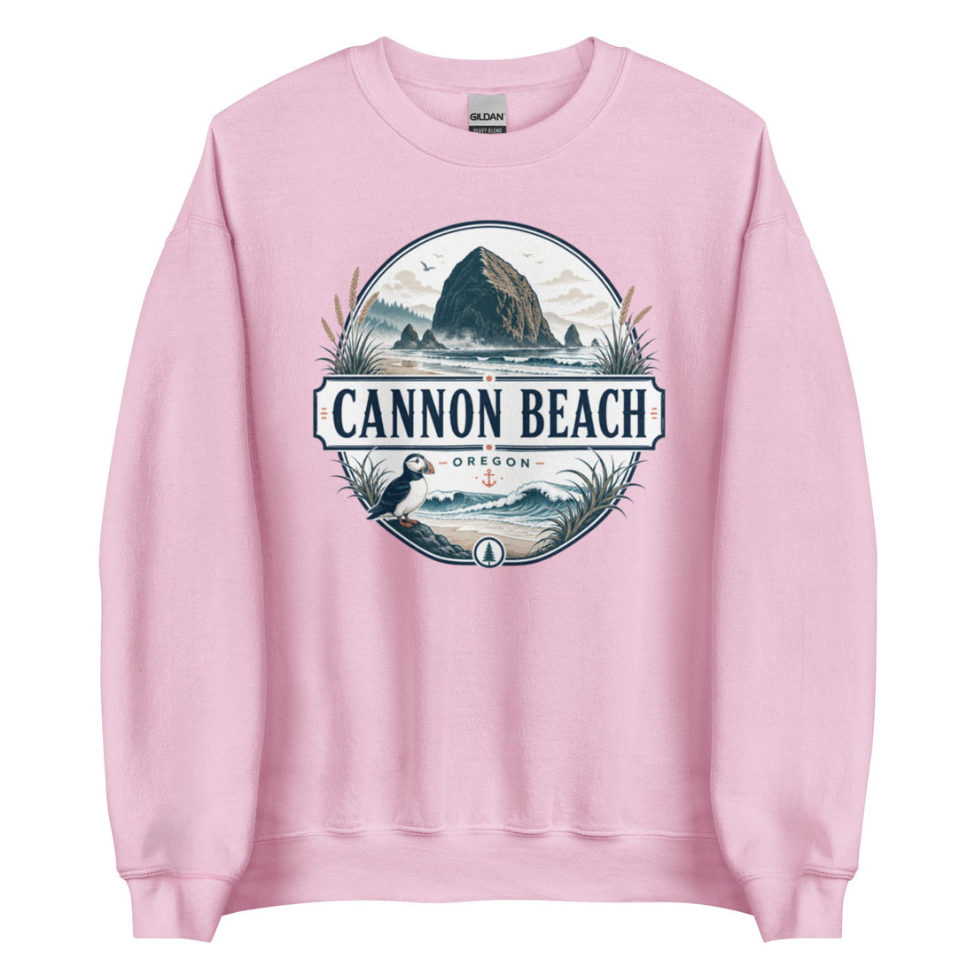 Cannon Beach Oregon Coastal Crewneck Sweatshirt with Pacific Northwest Design