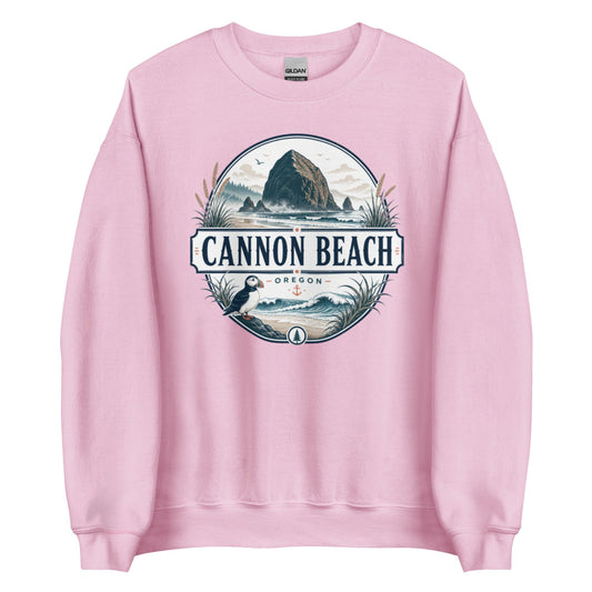 Cannon Beach Oregon Coastal Crewneck Sweatshirt with Pacific Northwest Design