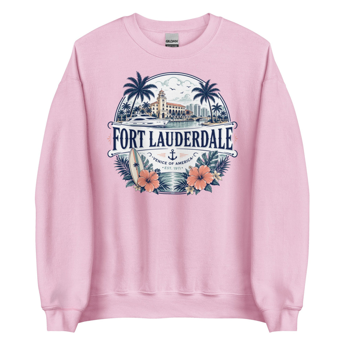Fort Lauderdale Waterfront Crewneck Sweatshirt with Coastal Design