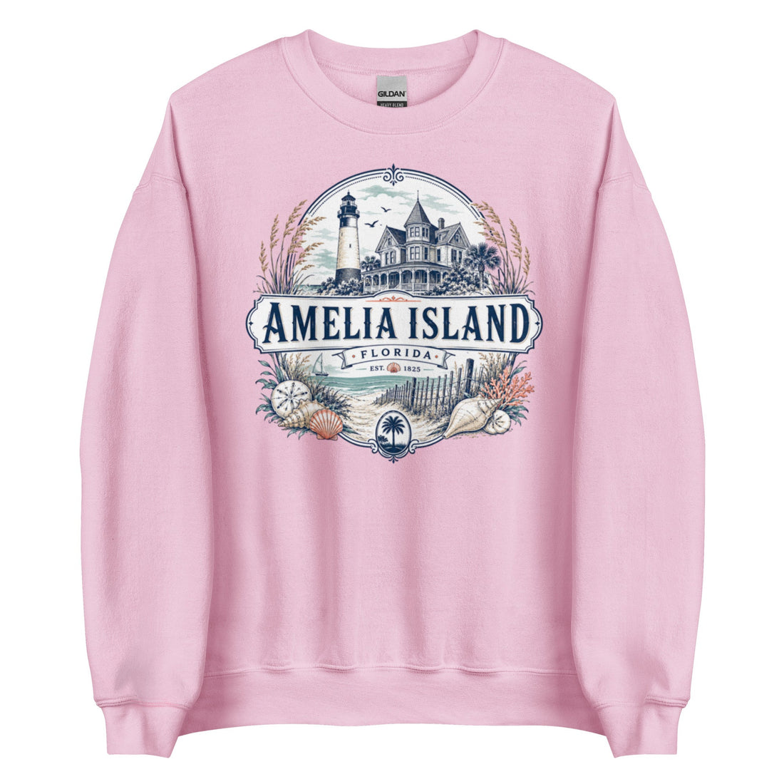 Amelia Island Florida Coastal Crewneck Sweatshirt with Classic Island Design