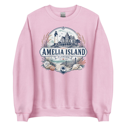 Amelia Island Florida Coastal Crewneck Sweatshirt with Classic Island Design