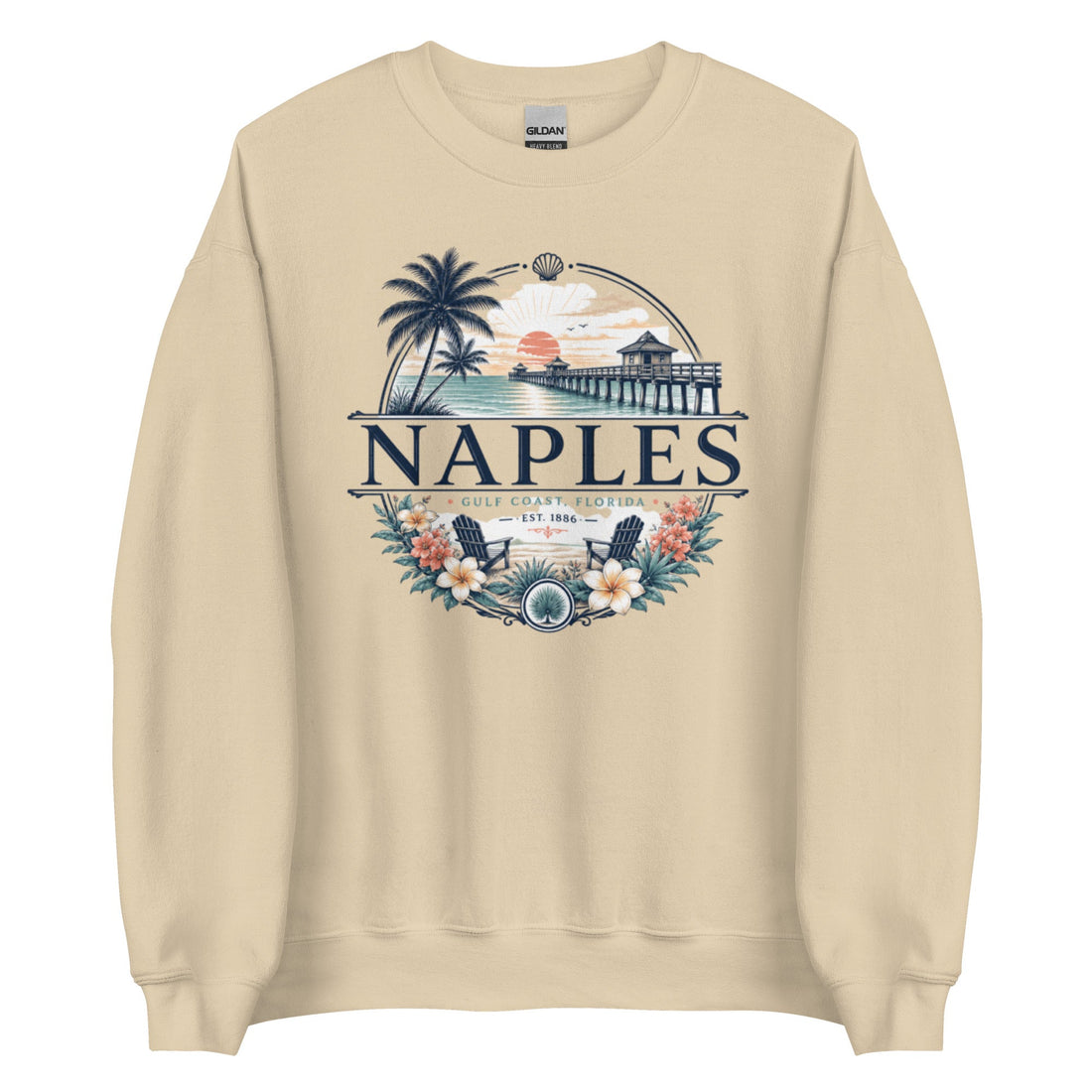 Naples Florida Gulf Coast Crewneck Sweatshirt with Upscale Coastal Design