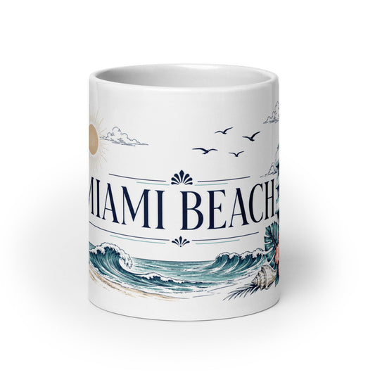 Miami Beach Art Deco Coffee Mug with Tropical City Design