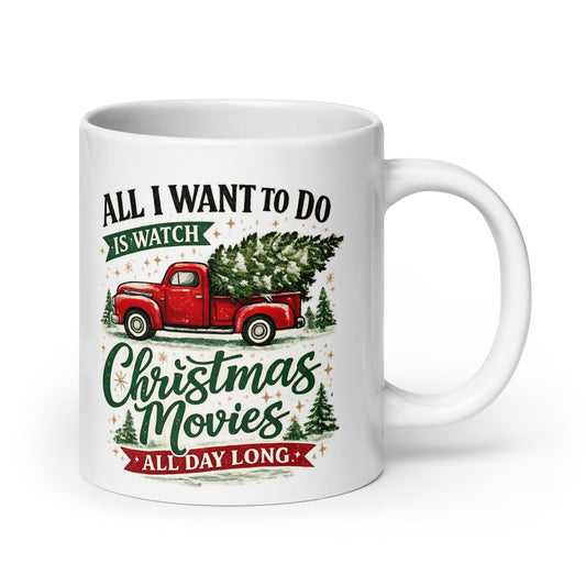 Christmas Movies All Day Long Mug | Nostalgic Red Truck Design