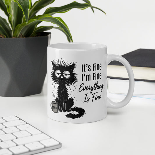 Sarcastic 'Everything Is Fine' Mug with glossy white finish and funny phrase