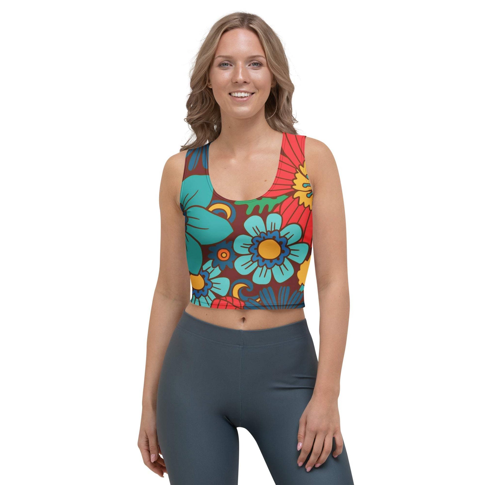 Retro Floral Crop Top with Vintage Wildflower Daisy Print