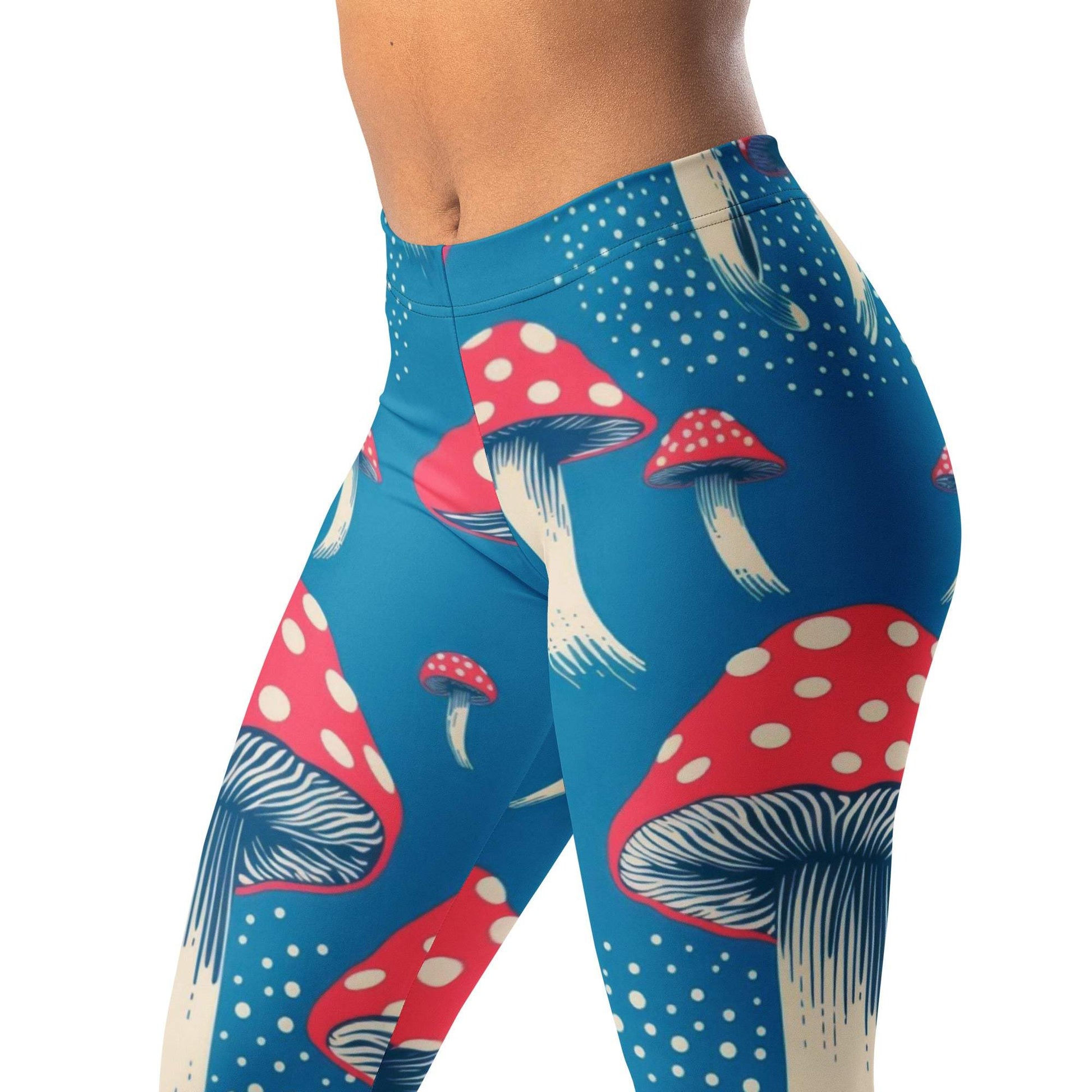 Nature-inspired Mushroom Leggings with agaric fungus print