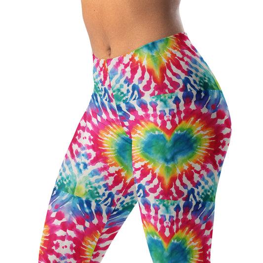 Love Tie Dye Leggings for Women with Heart Print Design