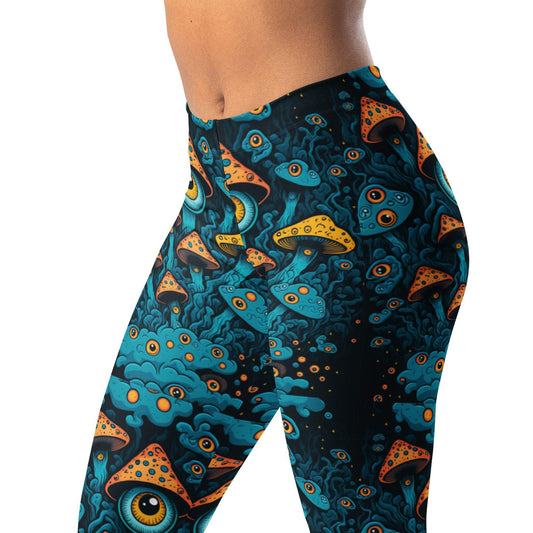 Surreal festival leggings with trippy mushroom and eyeball design