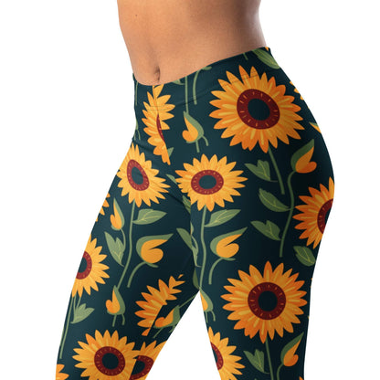 Floral sunflower leggings for women