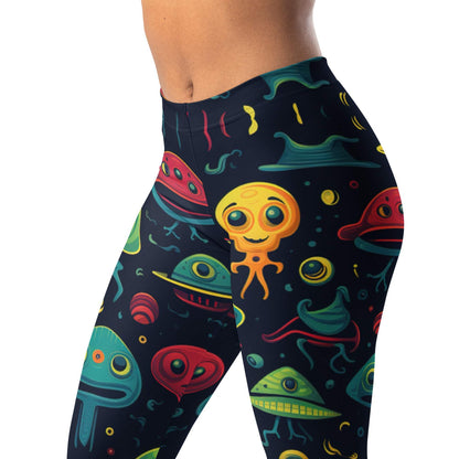 Vibrant alien print leggings, perfect for sci-fi lovers and workouts