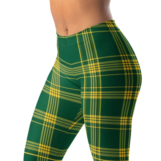 Festive green and gold plaid leggings for St. Patrick's Day
