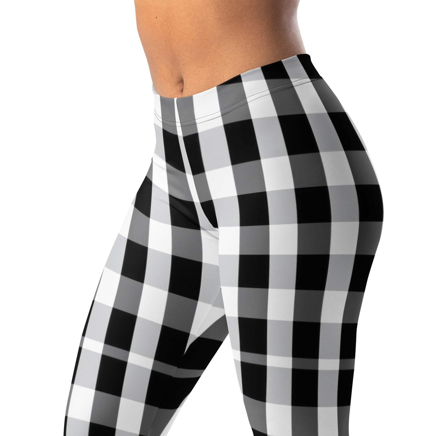 Classic black and white gingham leggings with elastic waistband
