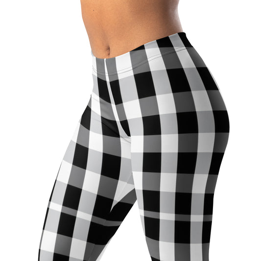 Classic black and white gingham leggings with elastic waistband