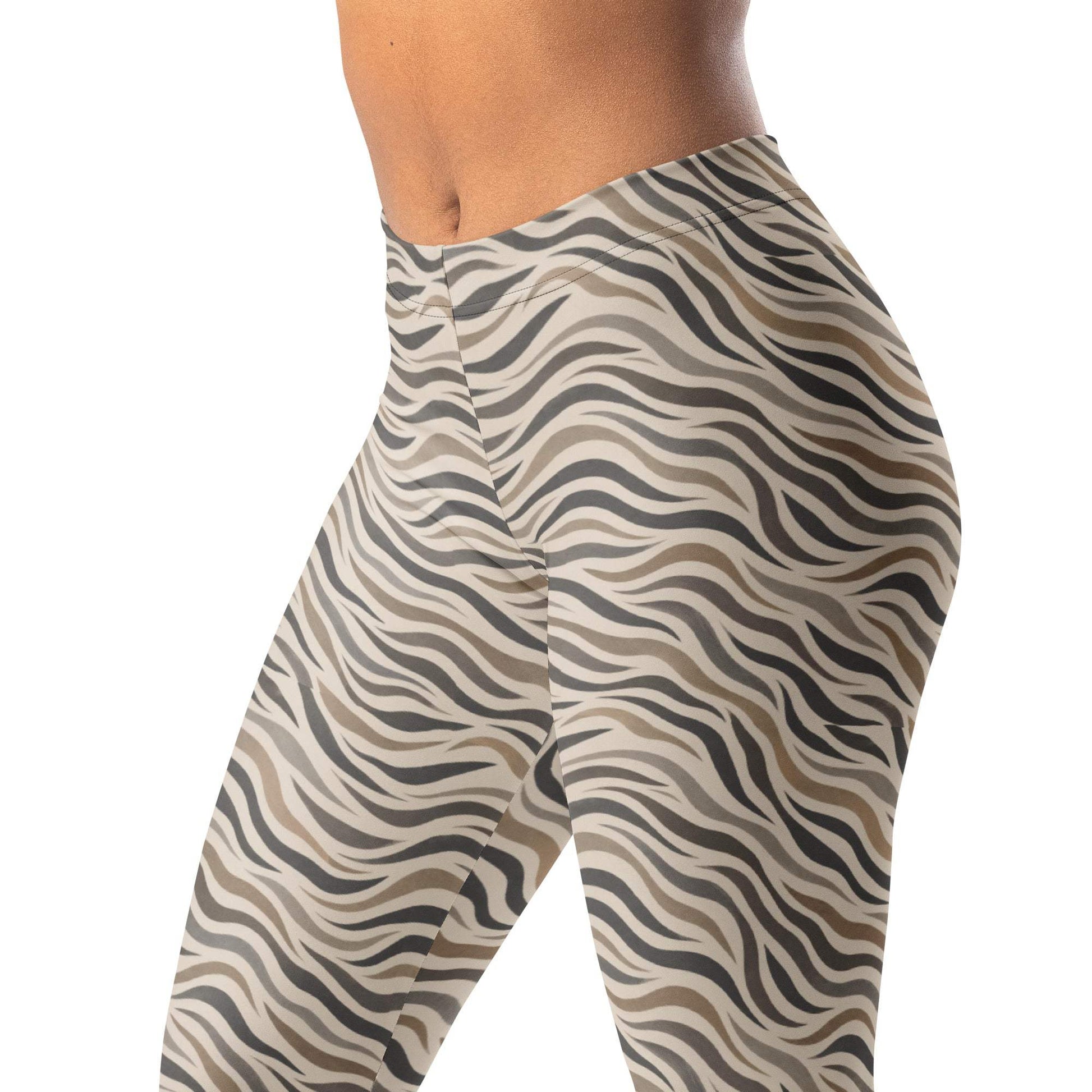 Muted zebra waves leggings with subtle animal print design