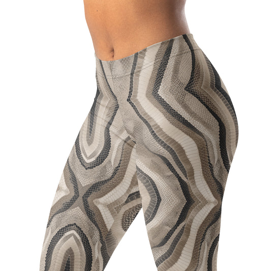 Abstract python skin leggings with bold design and four-way stretch fabric